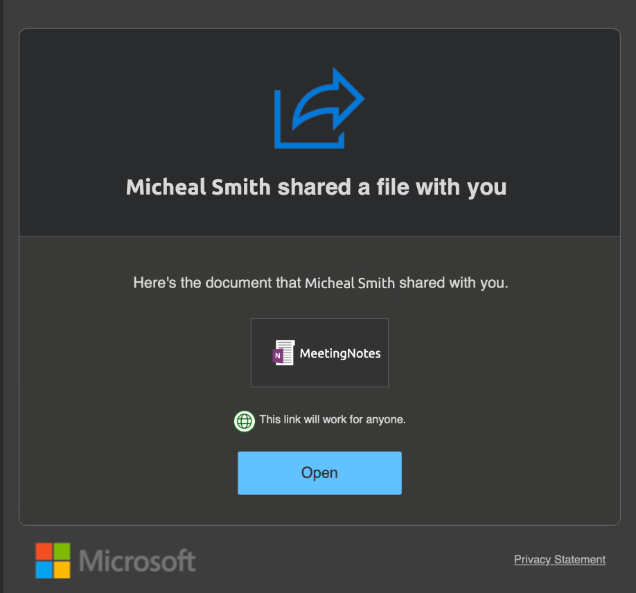 Example of the OneNote file that contained at ATO attack -SharePoint file share attacks